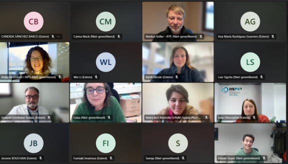 Screenshot of 16 people on Teams, 8 of which with camera switched off